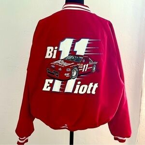 Vintage 90s NASCAR Bill Elliott Budweiser #11 Nylon Bomber Jacket